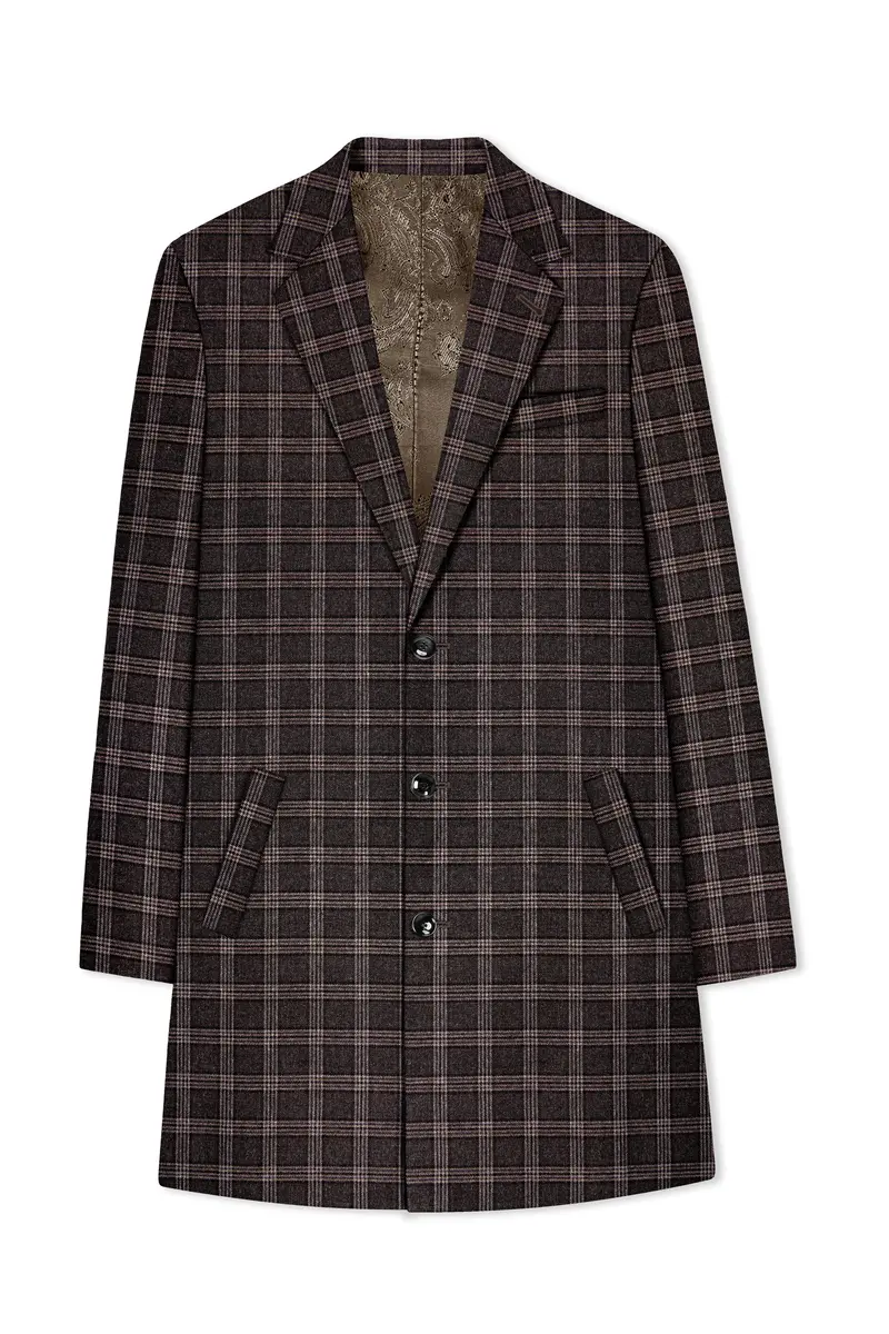 Eclenzo-Eclipse Brown Plaid Tweed Single Breasted Overcoat With Pant 7