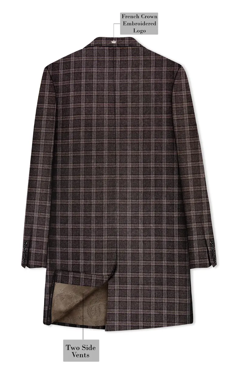 Eclenzo-Eclipse Brown Plaid Tweed Single Breasted Overcoat With Pant 8