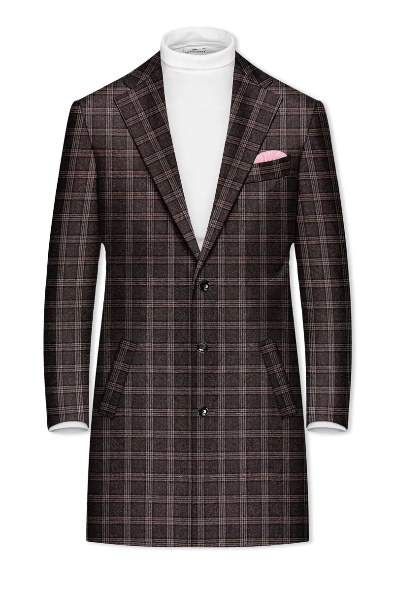 Eclenzo-Eclipse Brown Plaid Tweed Single Breasted Overcoat With Pant 9