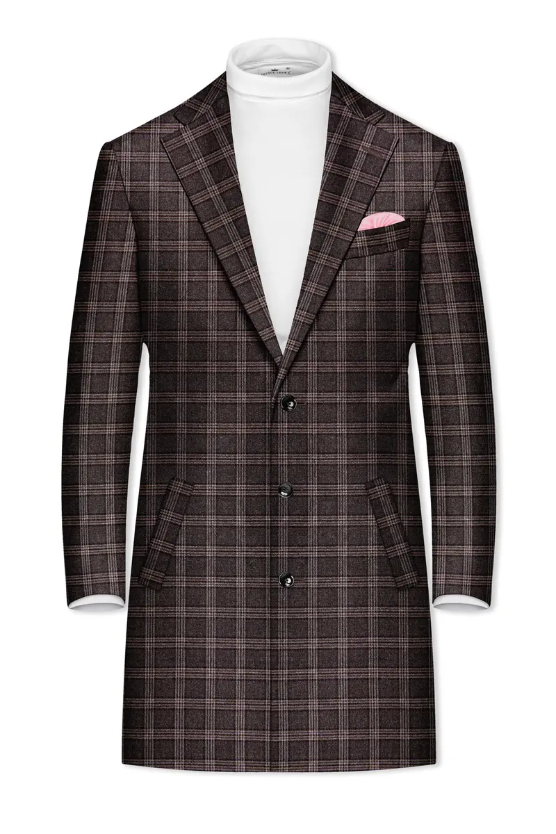 Eclenzo-Eclipse Brown Plaid Tweed Single Breasted Overcoat With Pant 9