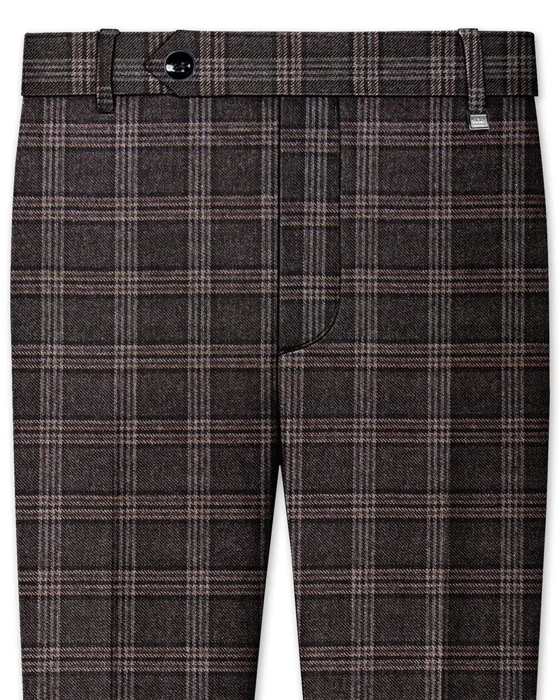 Eclenzo-Eclipse Brown Plaid Tweed Stretchable Waistband Pant 1