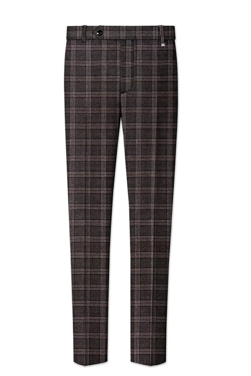 Eclenzo-Eclipse Brown Plaid Tweed Stretchable Waistband Pant 2