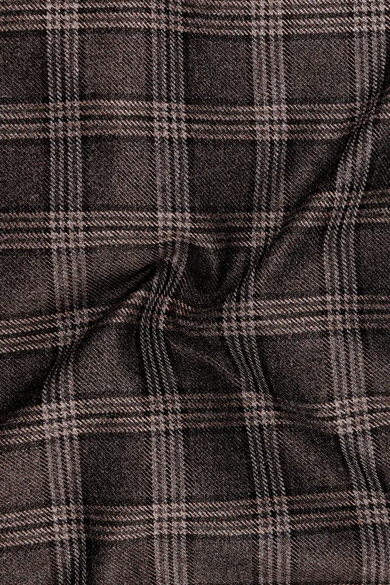 Eclenzo-Eclipse Brown Plaid Tweed Stretchable Waistband Pant 3