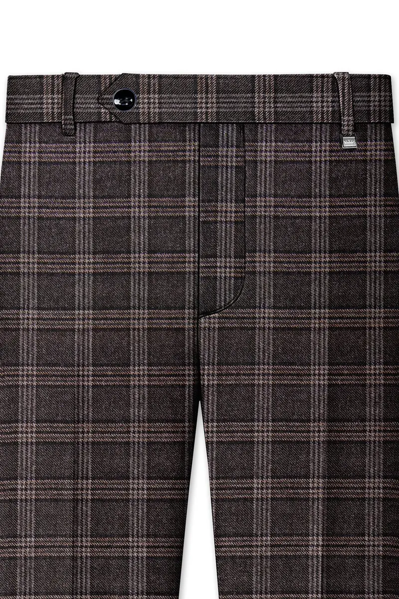 Eclenzo-Eclipse Brown Plaid Tweed Stretchable Waistband Pant 4