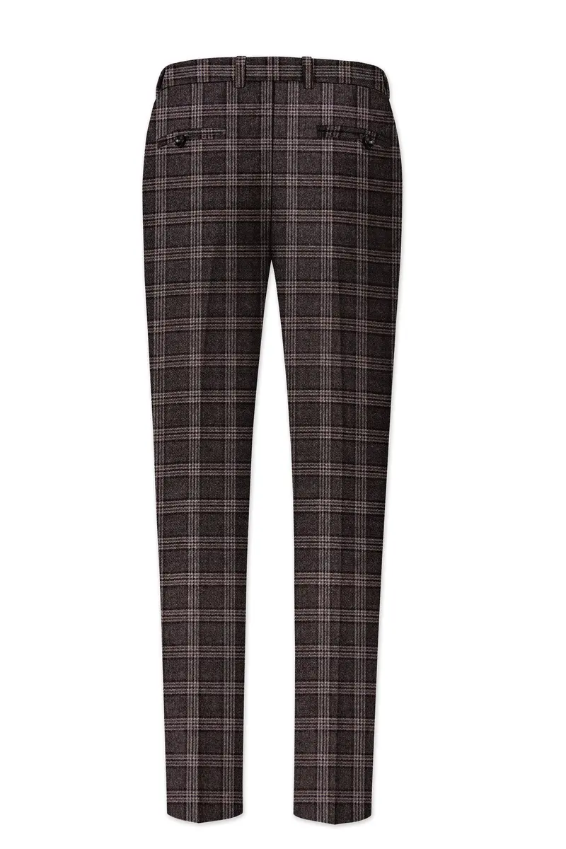 Eclenzo-Eclipse Brown Plaid Tweed Stretchable Waistband Pant 5