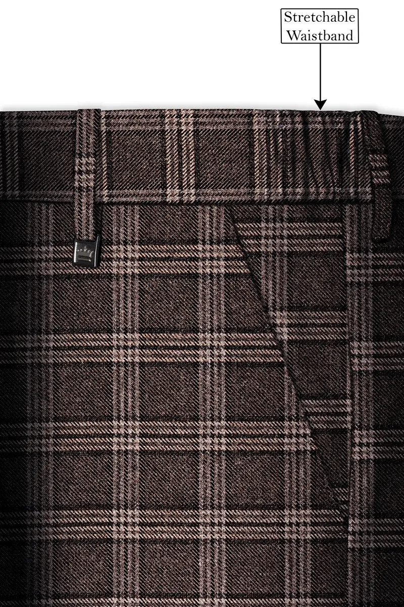 Eclenzo-Eclipse Brown Plaid Tweed Stretchable Waistband Pant 6
