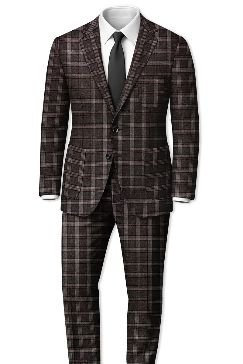 Eclenzo-Eclipse Brown Plaid Tweed Stretchable Waistband Pant 7