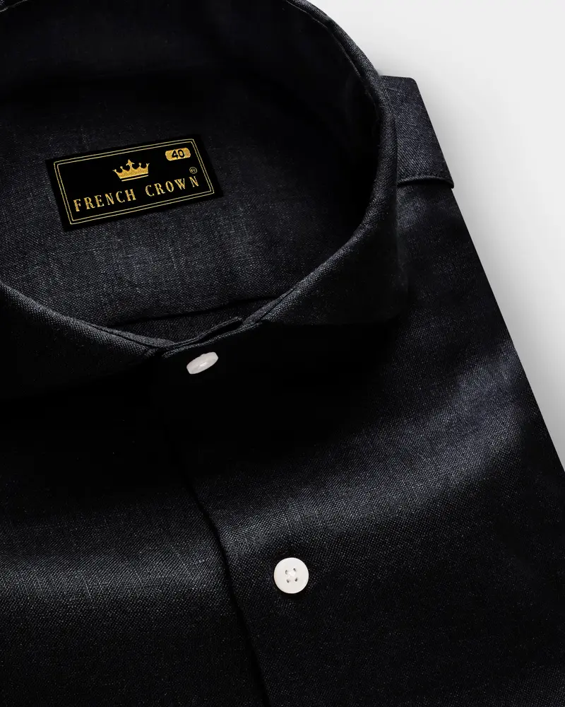 Eclipse Black-Jade Solid Luxurious Linen Dress Shirt 1