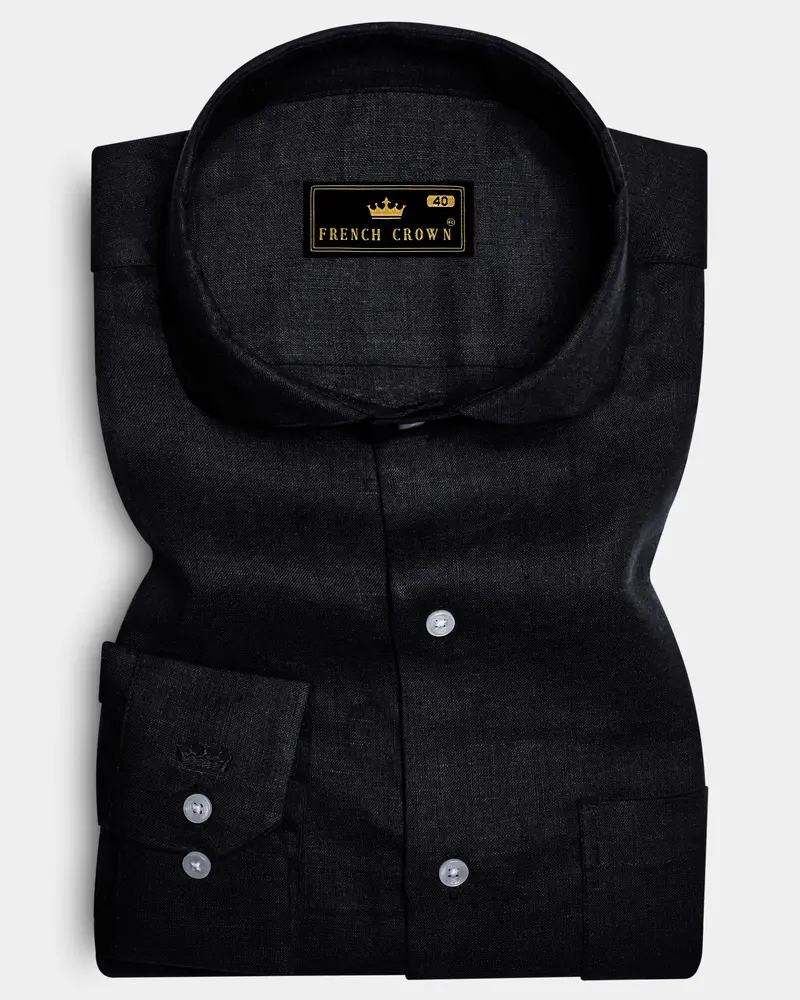 Eclipse Black-Jade Solid Luxurious Linen Dress Shirt 10