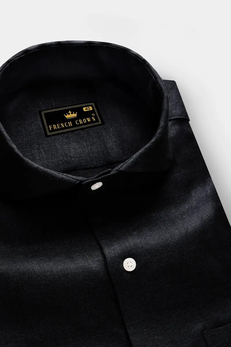 Eclipse Black-Jade Solid Luxurious Linen Dress Shirt 2