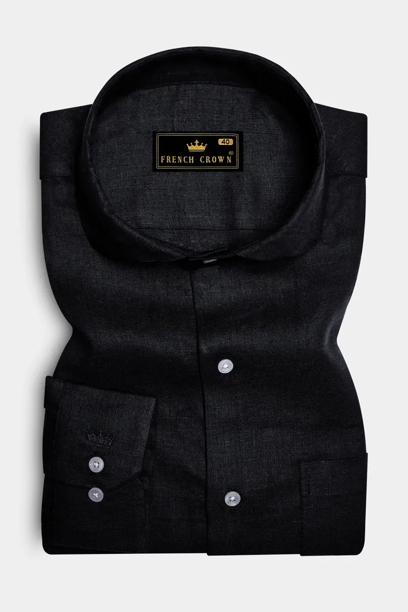 Eclipse Black-Jade Solid Luxurious Linen Dress Shirt 4