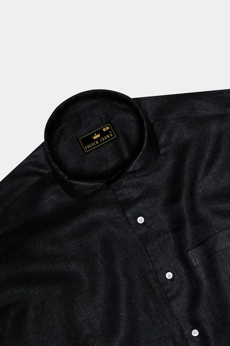 Eclipse Black-Jade Solid Luxurious Linen Dress Shirt 5