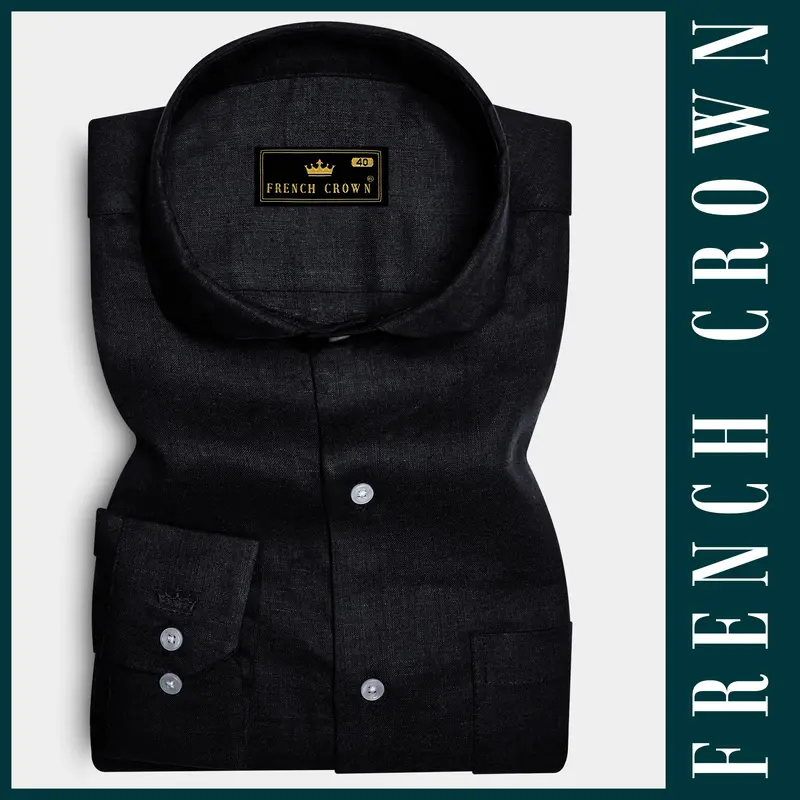 Eclipse Black-Jade Solid Luxurious Linen Dress Shirt 6