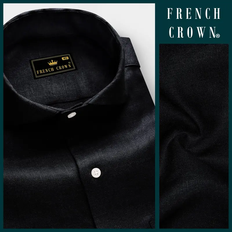 Eclipse Black-Jade Solid Luxurious Linen Dress Shirt 8
