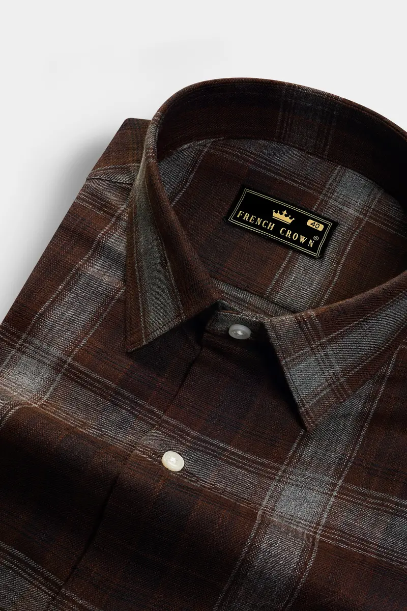 Eclipse Brown Plaid Premium Giza Cotton Shirt 1