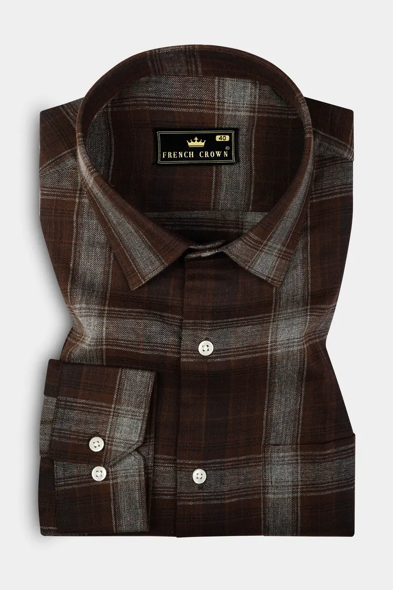 Eclipse Brown Plaid Premium Giza Cotton Shirt 3