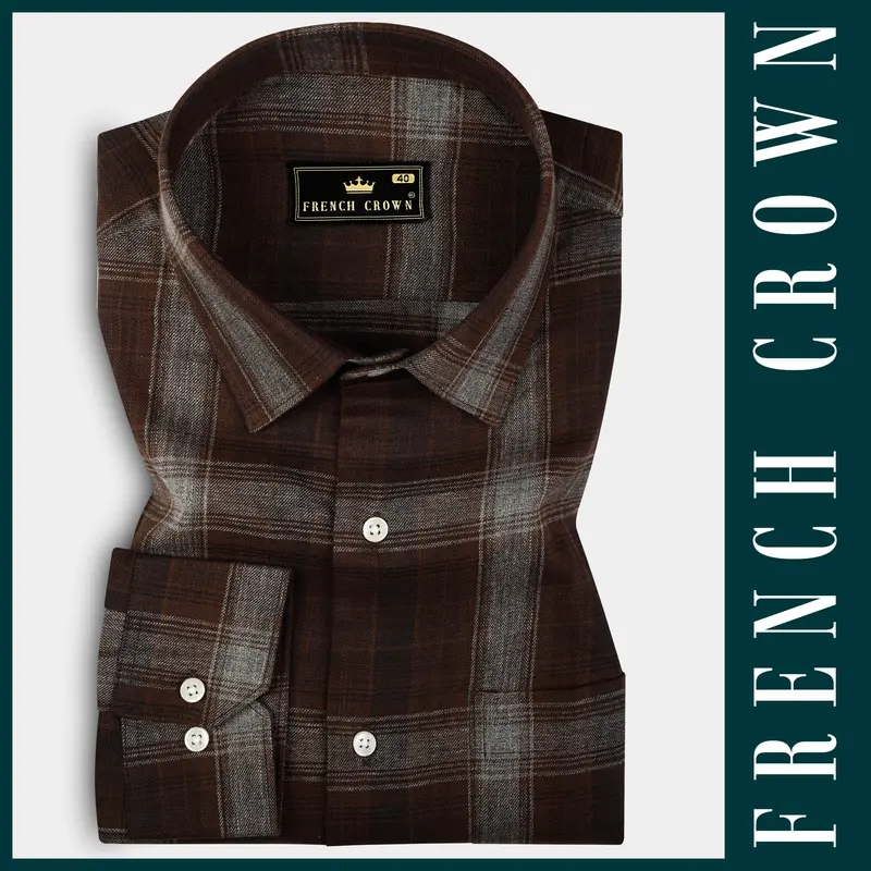 Eclipse Brown Plaid Premium Giza Cotton Shirt 6