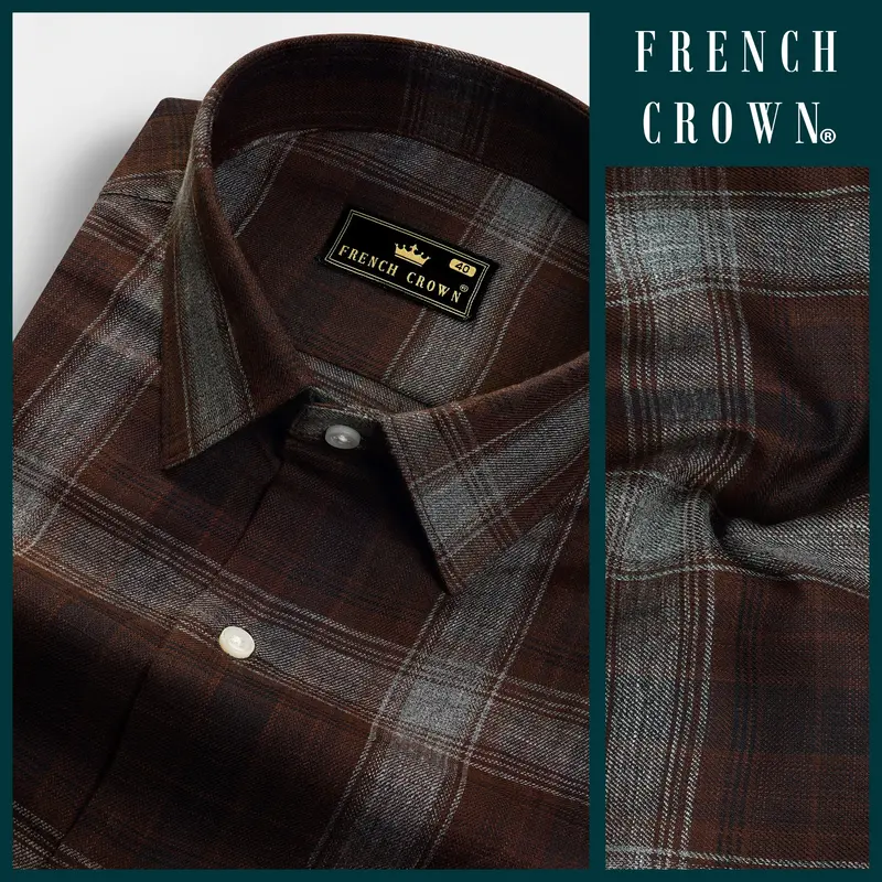Eclipse Brown Plaid Premium Giza Cotton Shirt 9