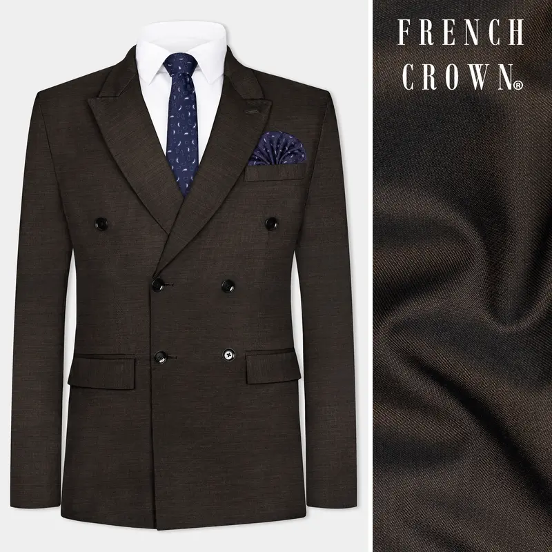 Eclipse Brown Textured Wool Blend Double Breasted Blazer 1