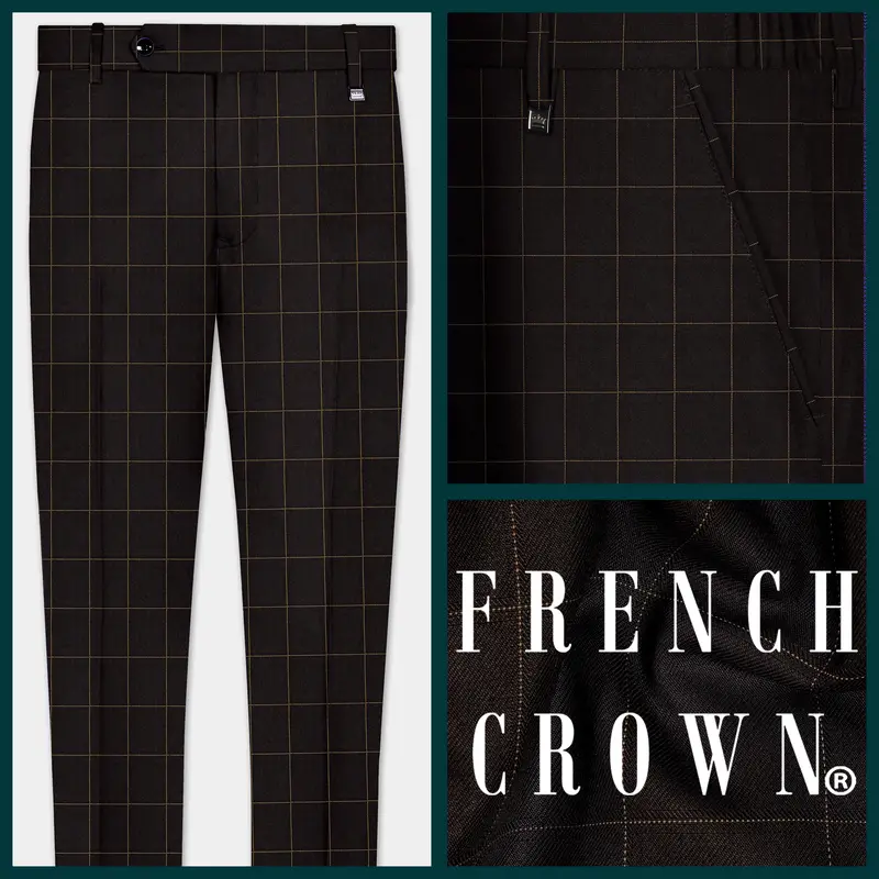 Eclipse Brown Windowpane Wool Rich Stretchable Waistband Pant 1