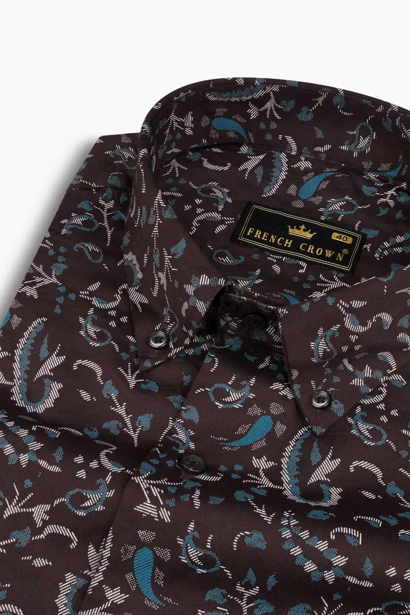 Eclipse Brown With Calypso Blue Subtle Sheen Printed Super Soft Premium Cotton Shirt 1