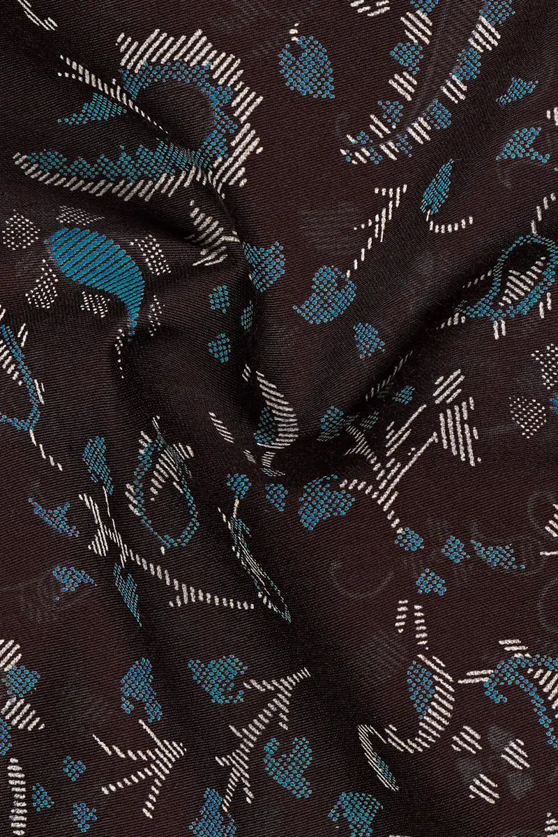 Eclipse Brown With Calypso Blue Subtle Sheen Printed Super Soft Premium Cotton Shirt 2