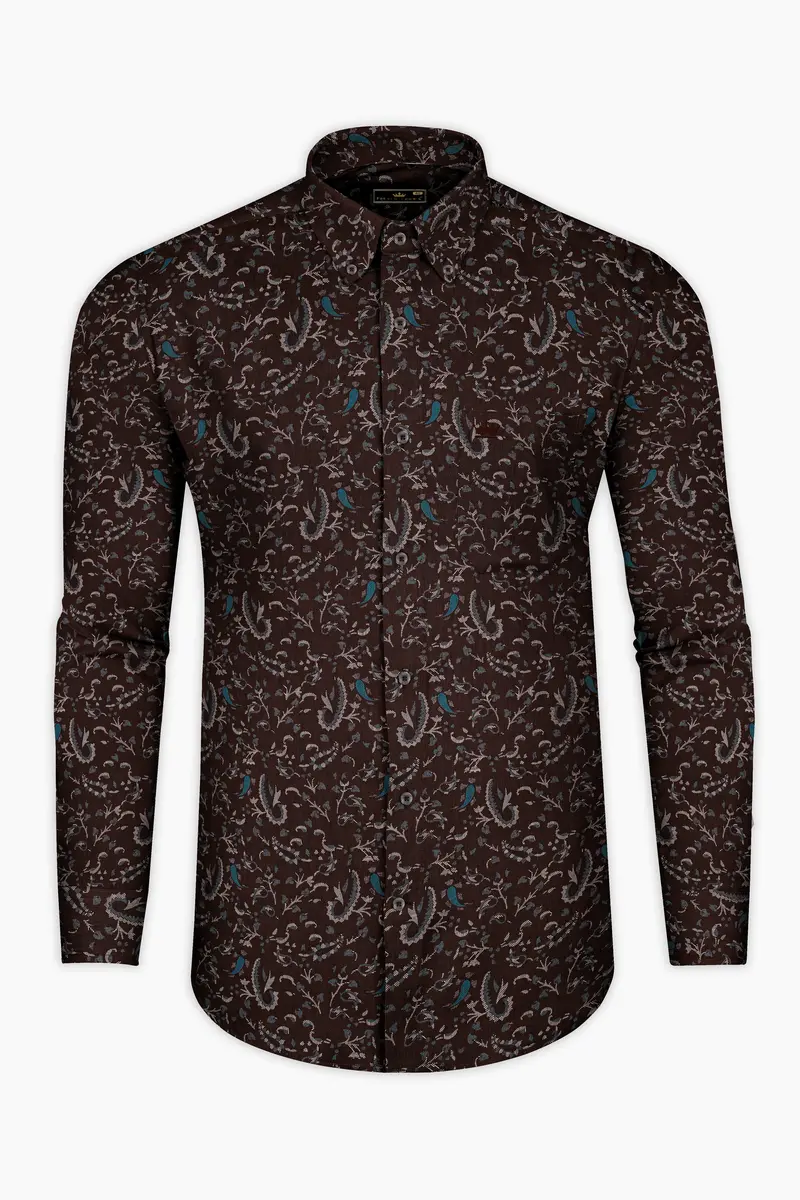 Eclipse Brown With Calypso Blue Subtle Sheen Printed Super Soft Premium Cotton Shirt 4