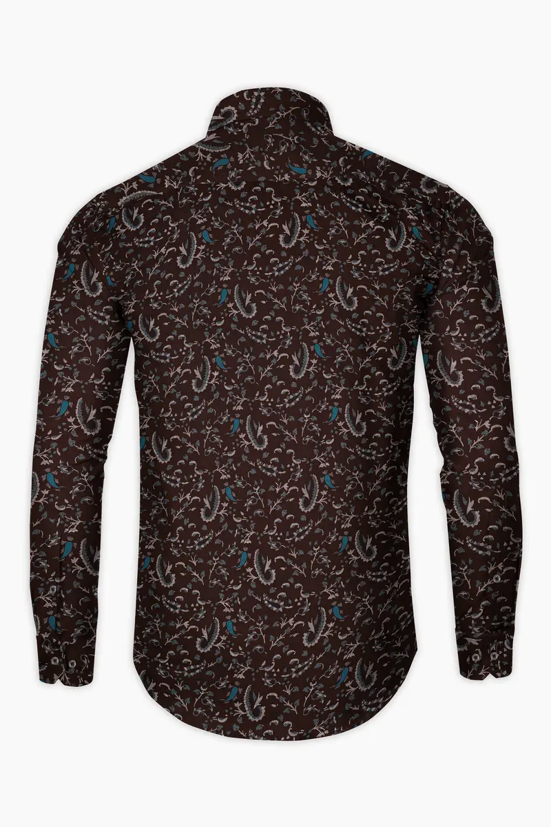 Eclipse Brown With Calypso Blue Subtle Sheen Printed Super Soft Premium Cotton Shirt 5