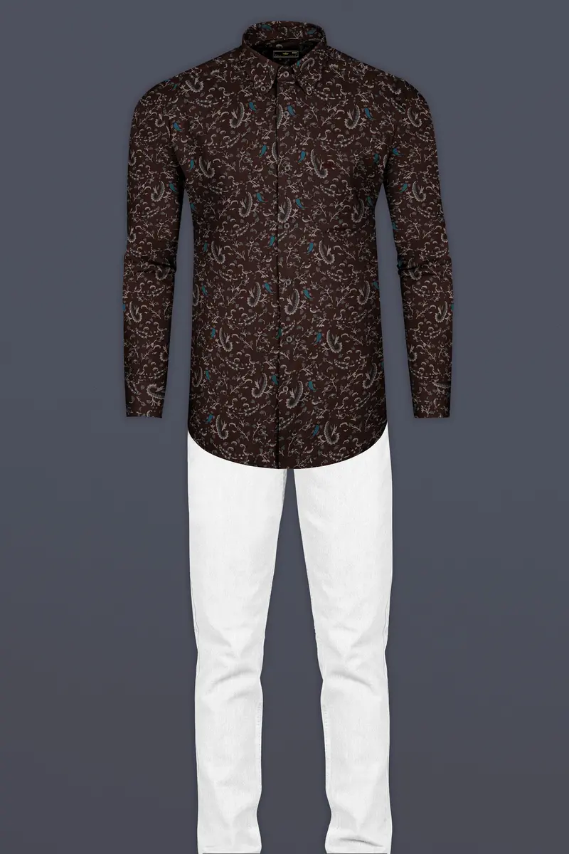 Eclipse Brown With Calypso Blue Subtle Sheen Printed Super Soft Premium Cotton Shirt 6