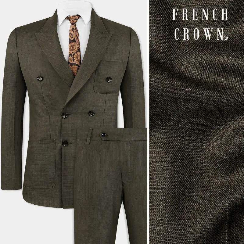 Eclipse Brown Wool Rich Double Breasted Sports Suit 1