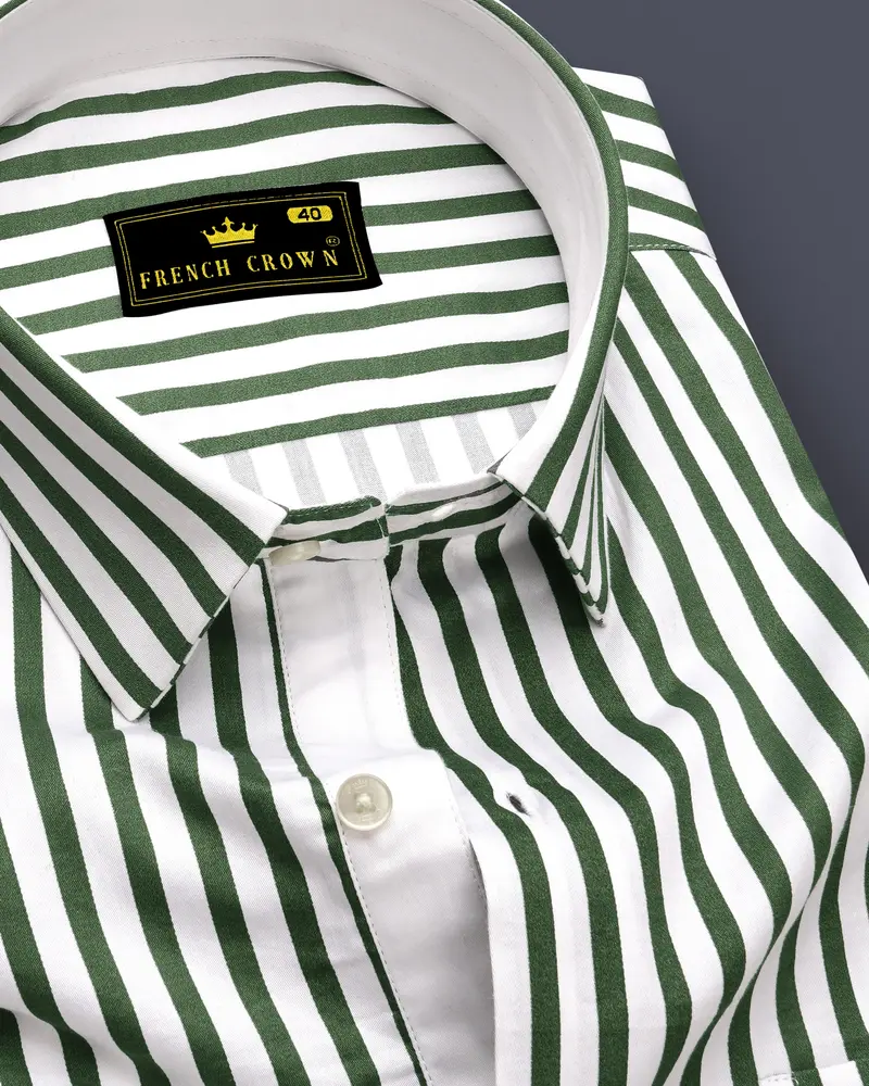 Eclipse-Lunar Green And Bright White Candy Striped Subtle Sheen Soft Premium Cotton Dress Shirt 1