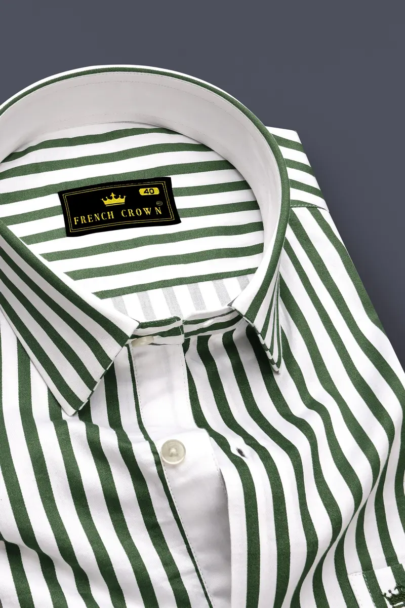 Eclipse-Lunar Green And Bright White Candy Striped Subtle Sheen Soft Premium Cotton Dress Shirt 2