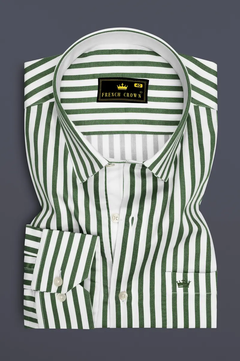 Eclipse-Lunar Green And Bright White Candy Striped Subtle Sheen Soft Premium Cotton Dress Shirt 4