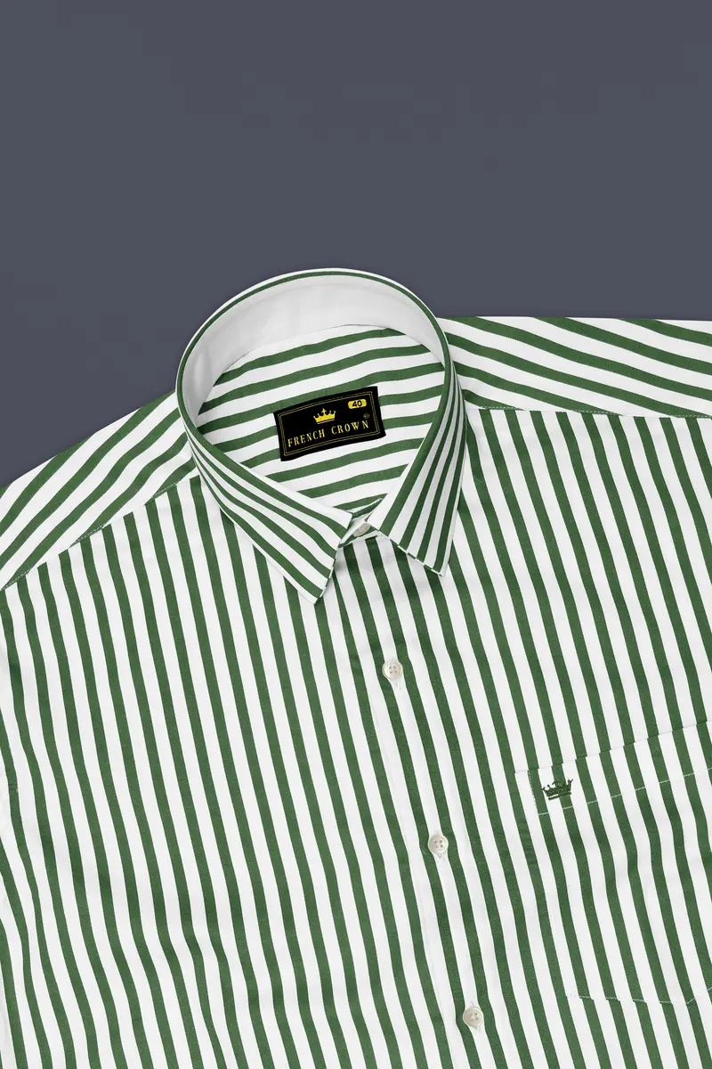 Eclipse-Lunar Green And Bright White Candy Striped Subtle Sheen Soft Premium Cotton Dress Shirt 5