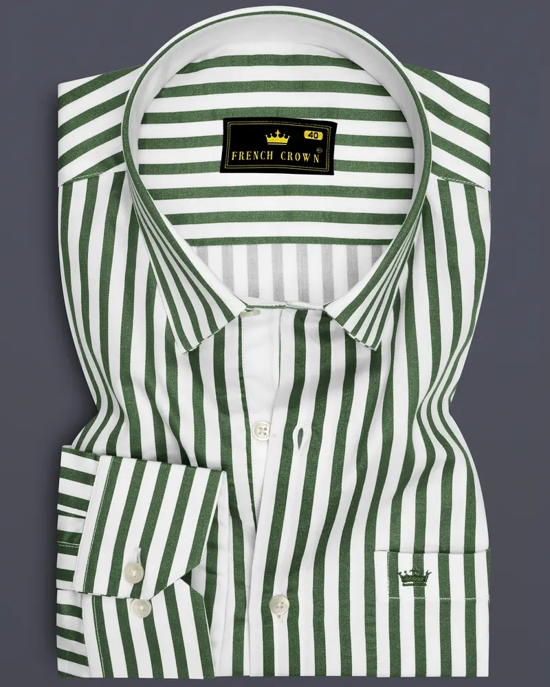 Eclipse-Lunar Green And Bright White Candy Striped Subtle Sheen Soft Premium Cotton Dress Shirt 6