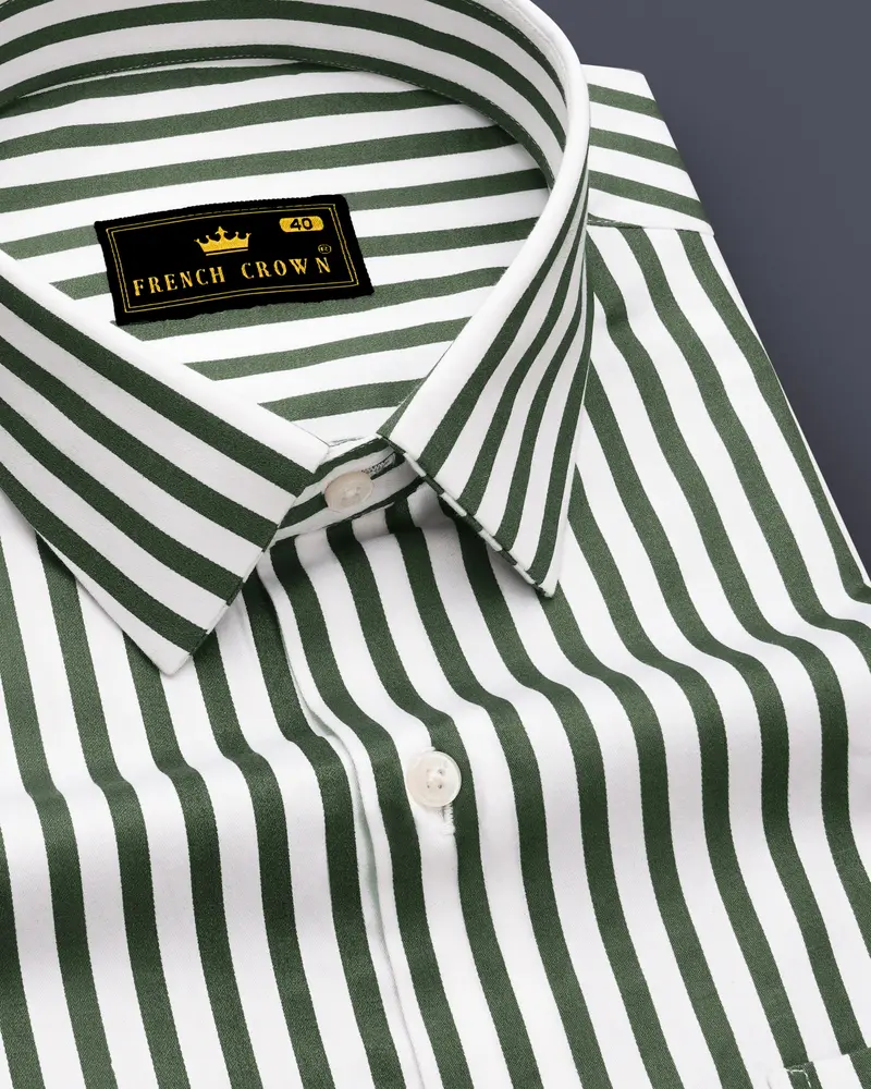 Eclipse-Lunar Green And Bright White Candy Striped Subtle Sheen Super Soft Premium Cotton Dress Shirt 1