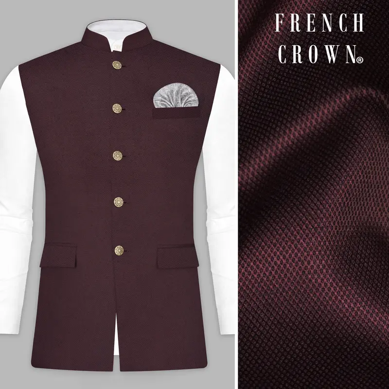 Eclipse Maroon Textured Wool Rich Nehru Jacket 1