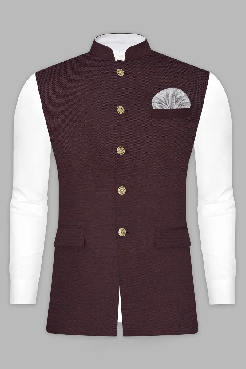 Eclipse Maroon Textured Wool Rich Nehru Jacket 2