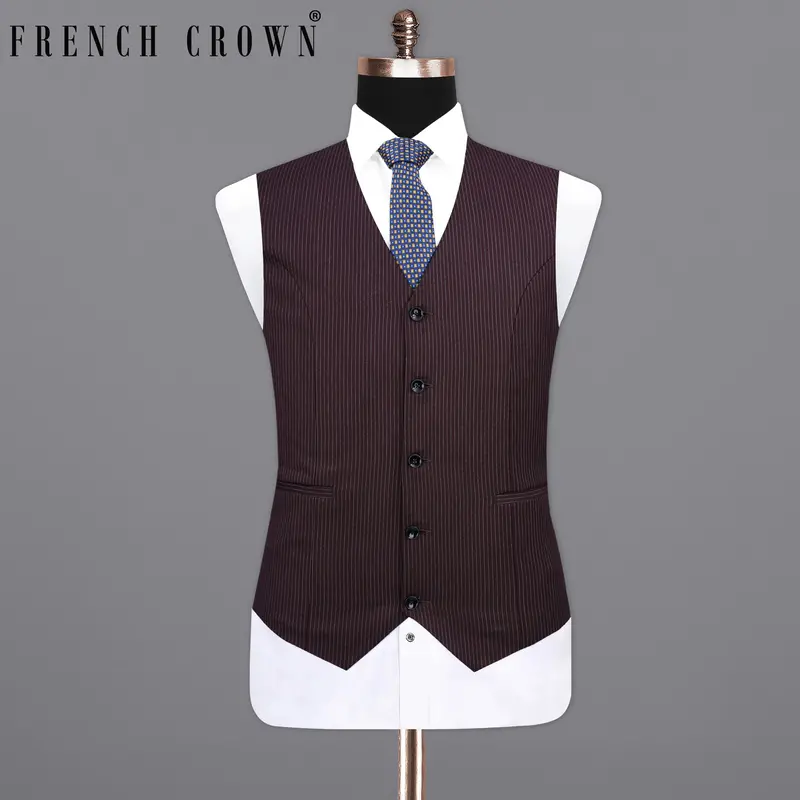 Eclipse Maroon With Stardust Gray Striped Waistcoat 1