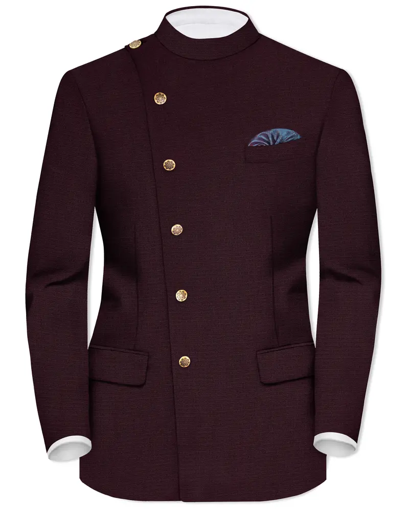 Eclipse Maroon Wool Rich Cross Placket Bandhgala Blazer 1