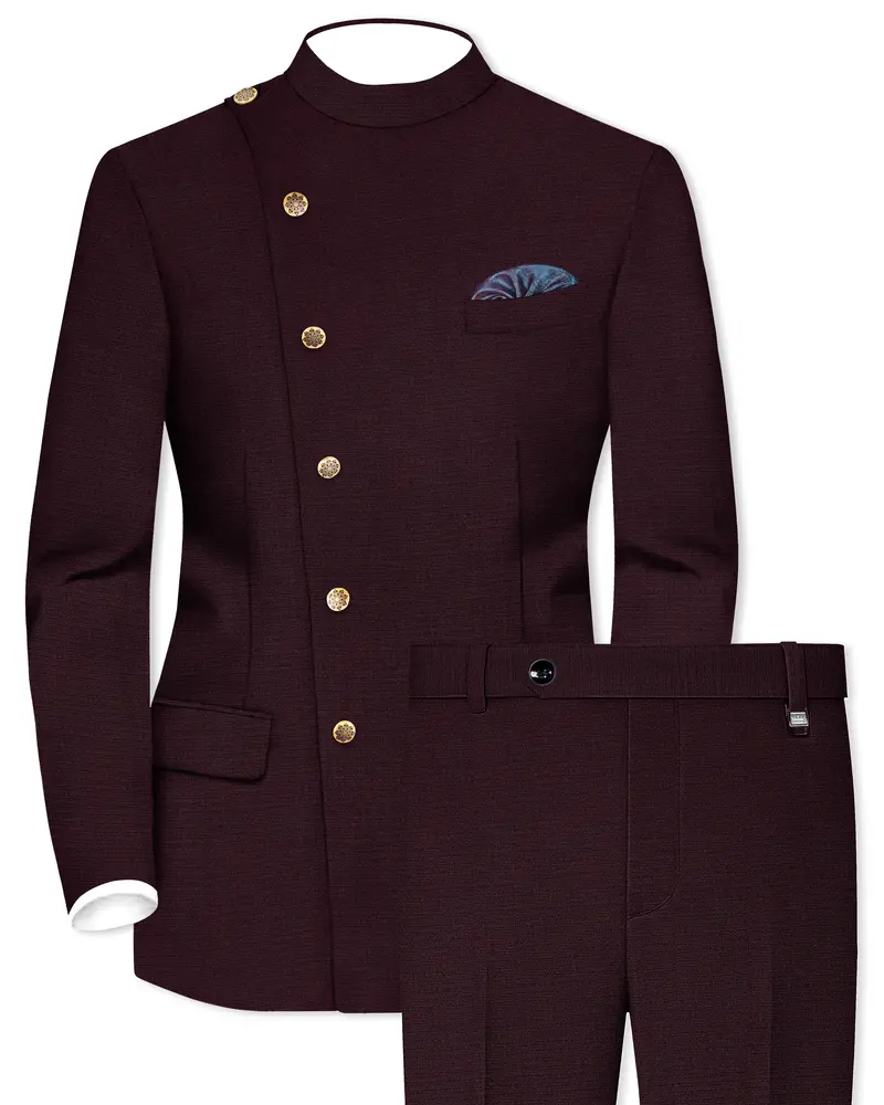 Eclipse Maroon Wool Rich Cross Placket Bandhgala Suit 1