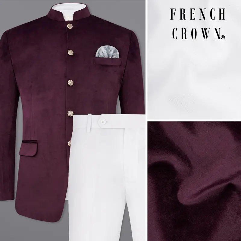Eclipse Purple Bandhgala Velvet Suit 1