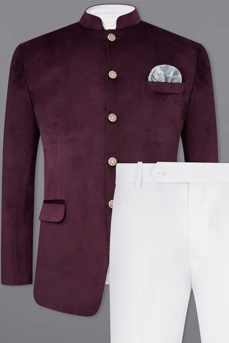 Eclipse Purple Bandhgala Velvet Suit 2