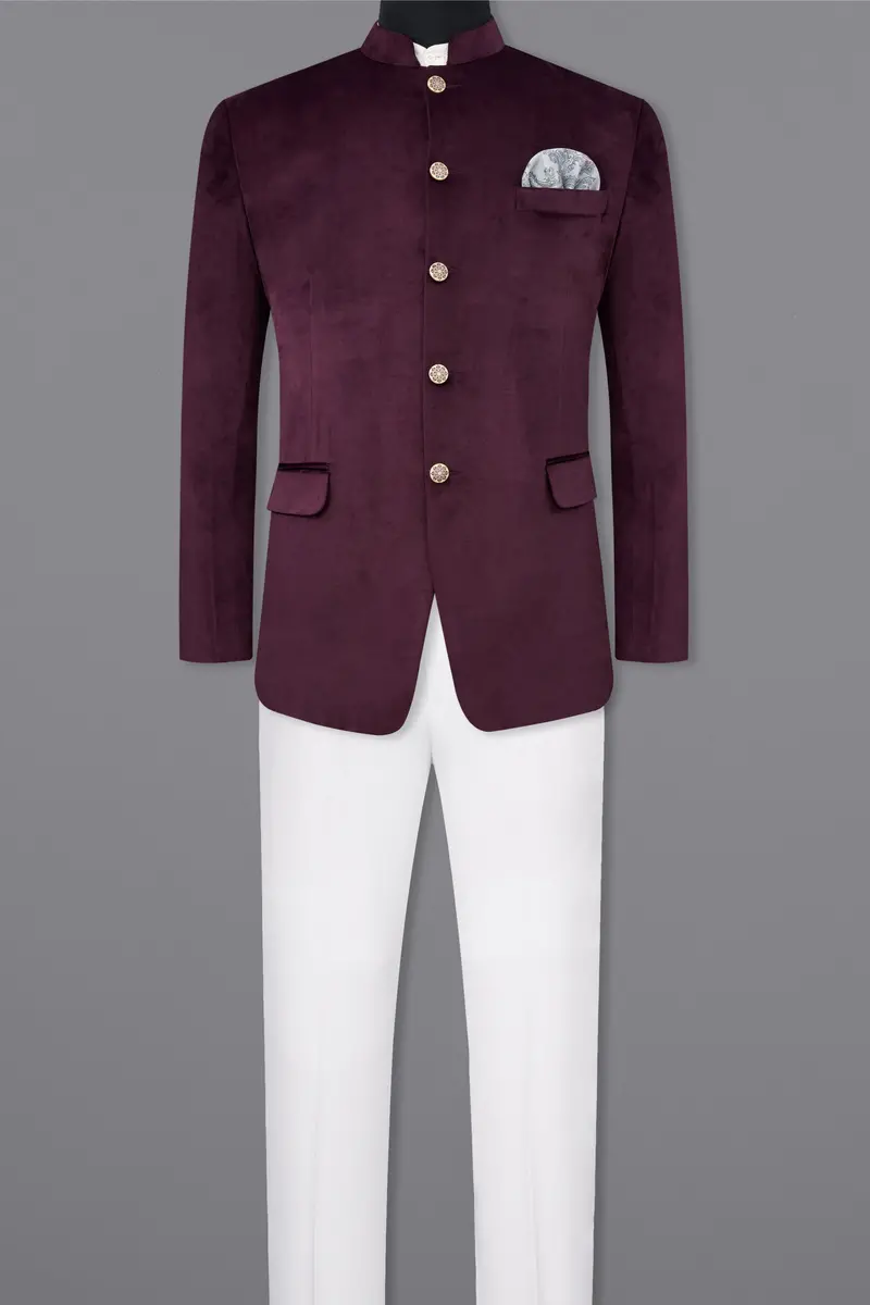 Eclipse Purple Bandhgala Velvet Suit 4