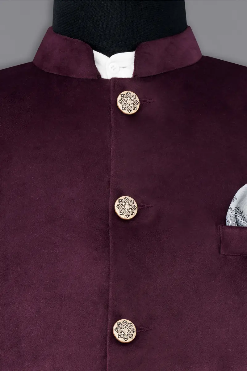 Eclipse Purple Bandhgala Velvet Suit 5