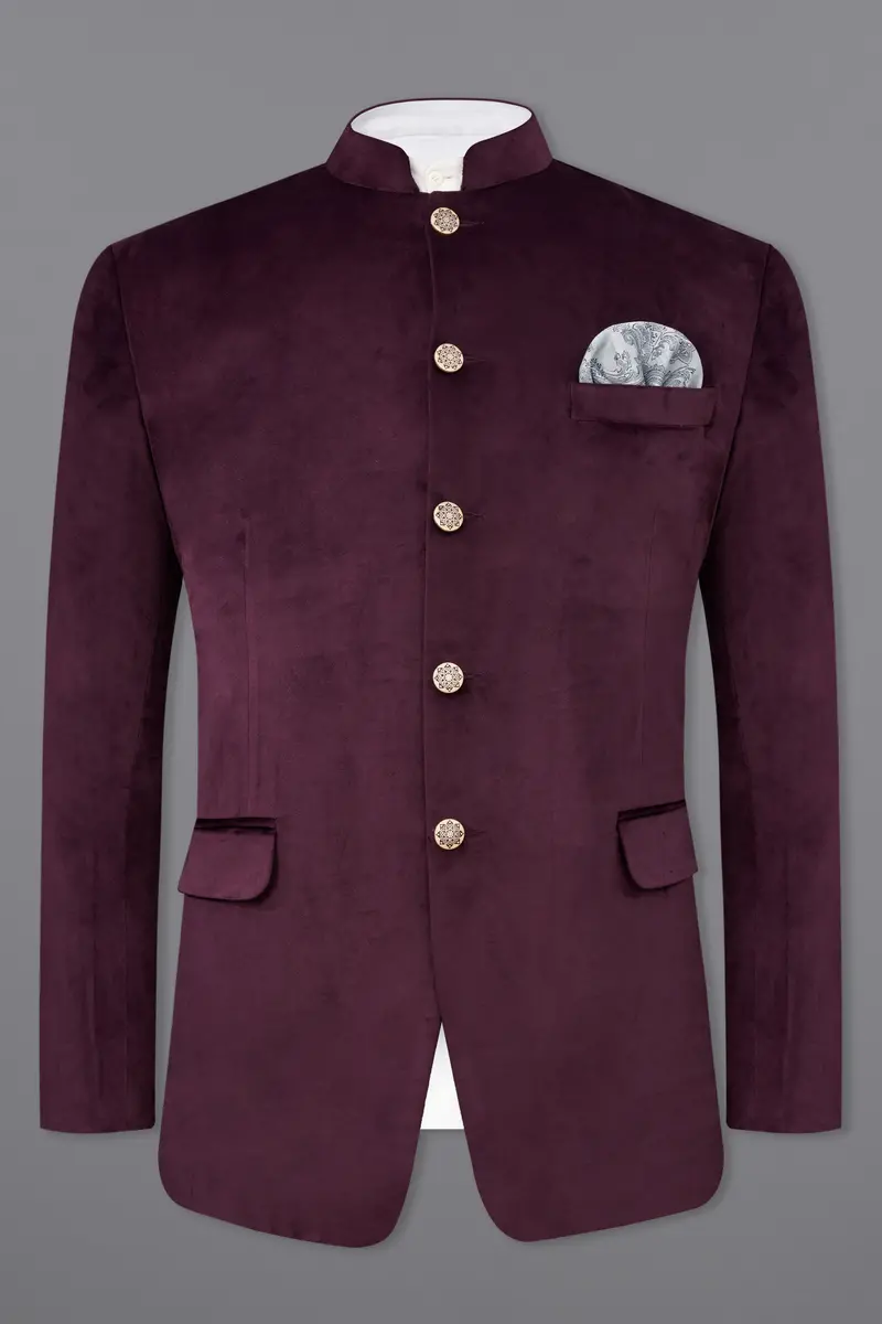 Eclipse Purple Bandhgala Velvet Suit 9