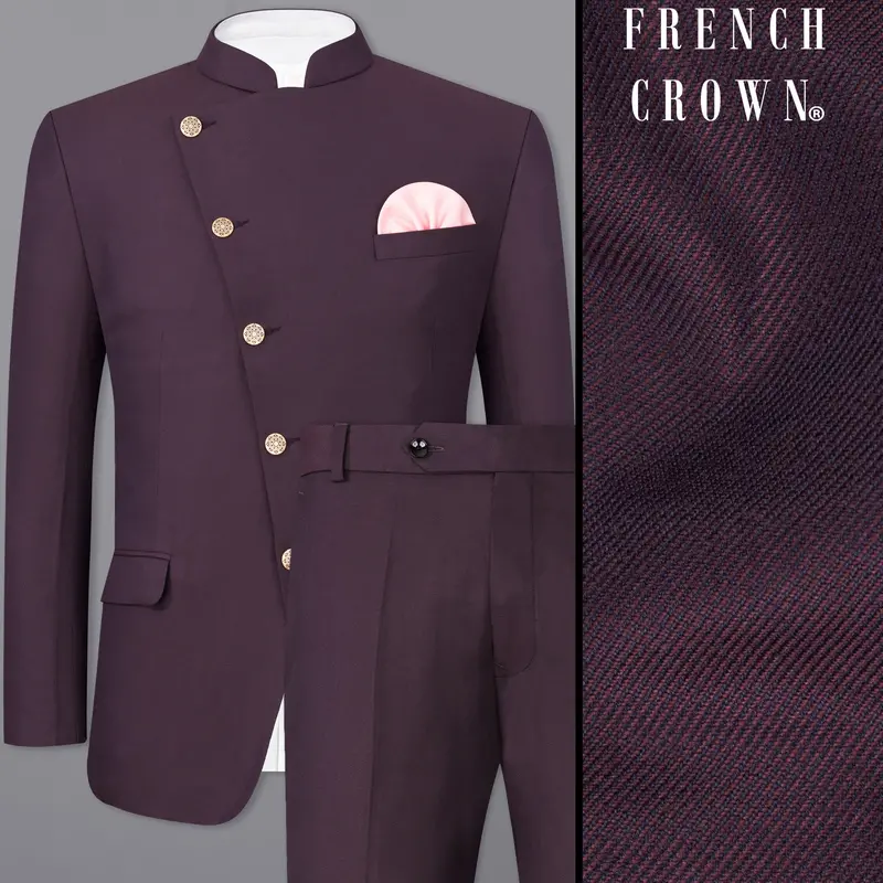 Eclipse Wine Cross Placket Bandhgala Suit 1