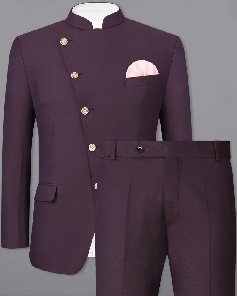 Eclipse Wine Cross Placket Bandhgala Suit 2