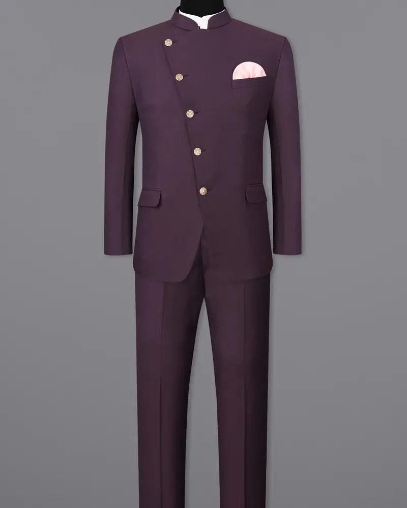 Eclipse Wine Cross Placket Bandhgala Suit 4