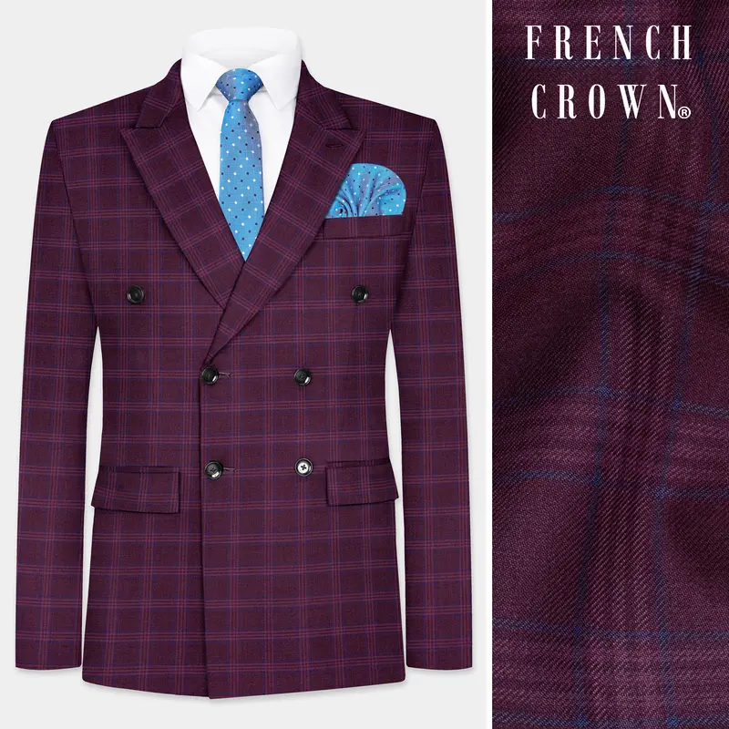 Eclipse Wine Plaid Double Breasted Blazer 1